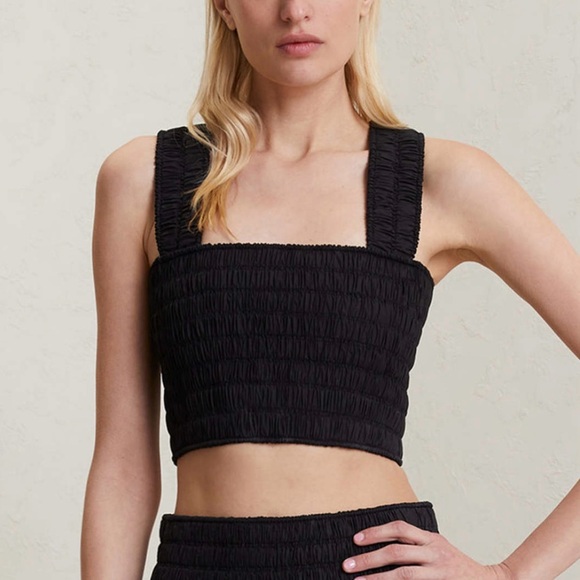 NWOT A.L.C. Cielo Smocked Racerback Cropped Tank Top in Black Size 4 - Picture 2 of 15